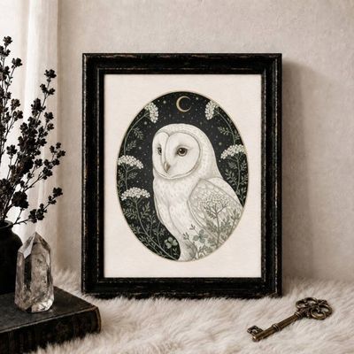The Yarrow Owl - Gothic Botanical Art Print