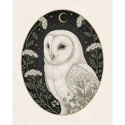 The Yarrow Owl - Gothic Botanical Art Print