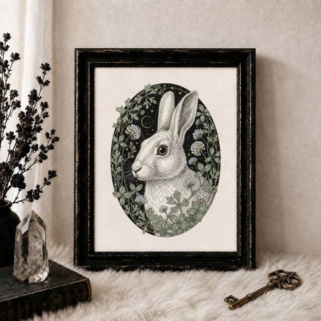 The Moonwort Hare - Gothic Botanical Rabbit Art Print