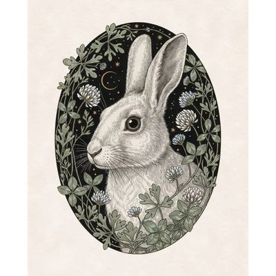 The Moonwort Hare - Gothic Botanical Rabbit Art Print