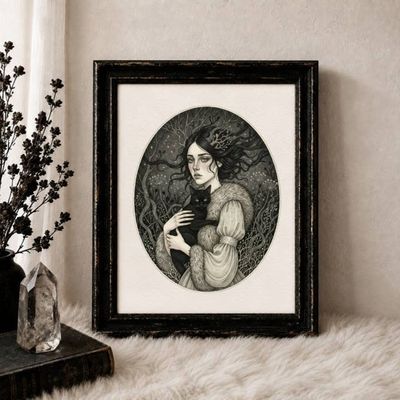 The Black Cat Familiar | Gothic Folklore Art Print