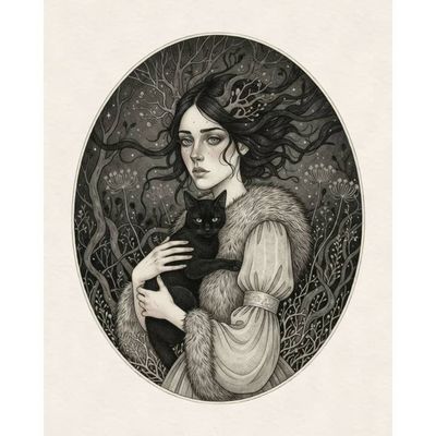 The Black Cat Familiar | Gothic Folklore Art Print