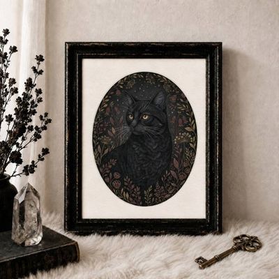 The Bellflower Familiar | Black Cat Art Print