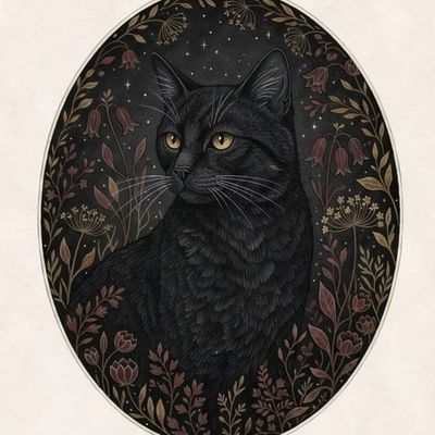 The Bellflower Familiar | Black Cat Art Print