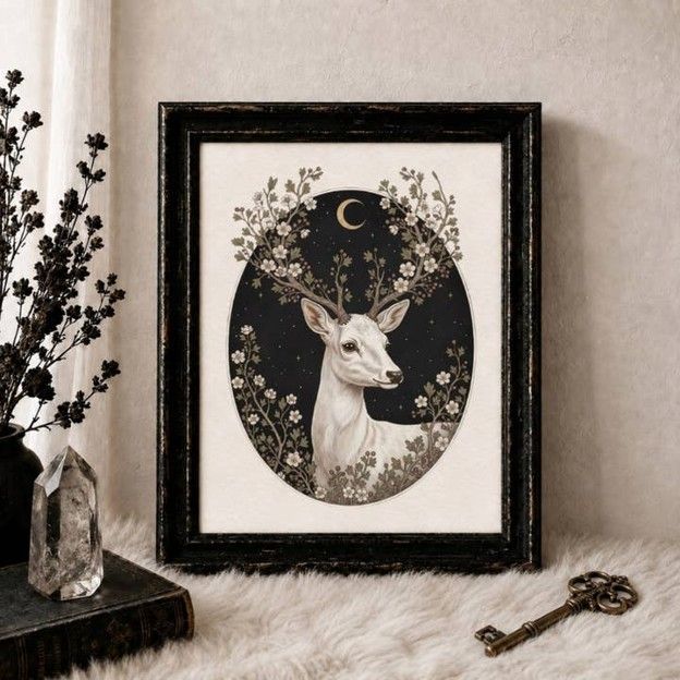 The Hawthorn Hart Gothic | Botanical Deer Art Print