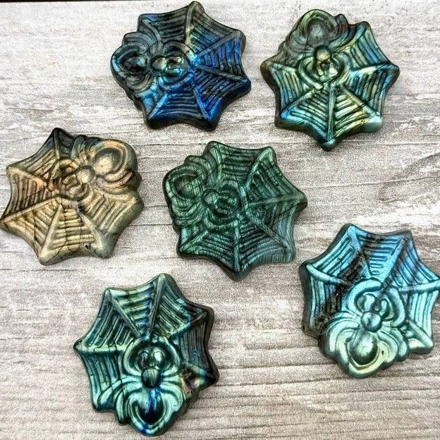 Labradorite Spider Web Carvings