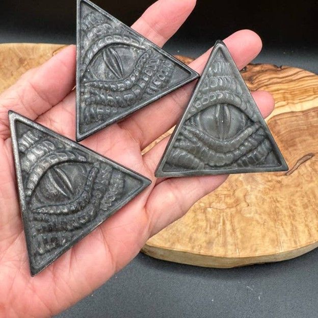 Silver Obsidian Dragon Eye Pyramid Carving