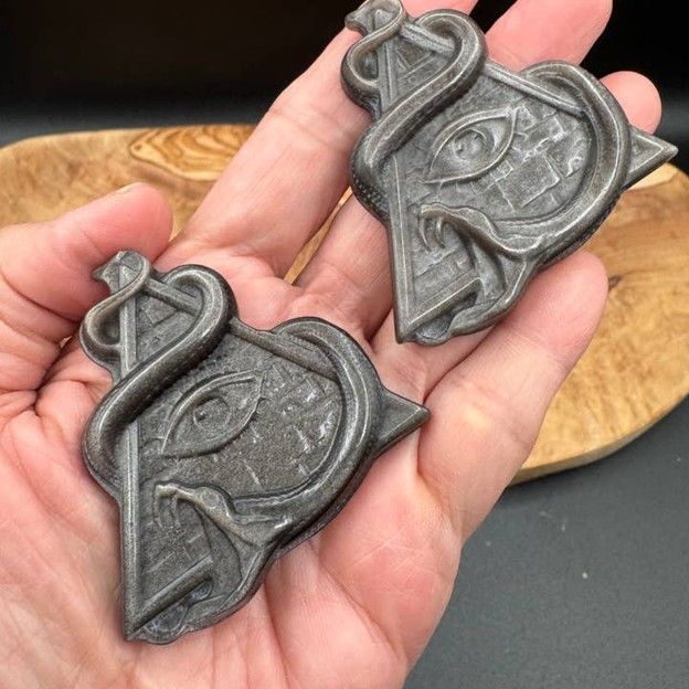 Silver Obsidian Eye of Horus Pyramid Snake Carving
