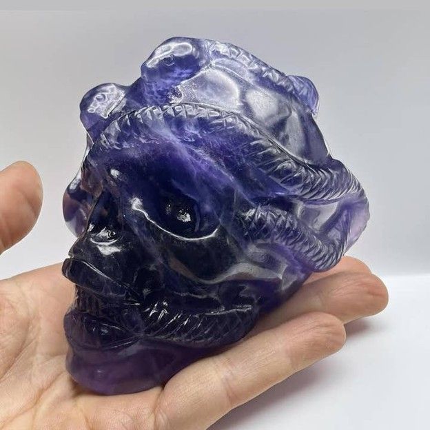 Large Deep Purple Fluorite Skull with Snake