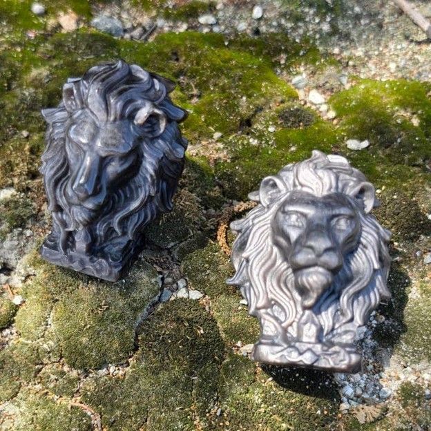 Silver Sheen Obsidian Lion Head