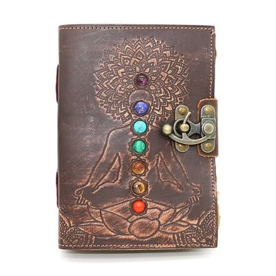 Blank Leather Journal - Embossed 7 Chakras