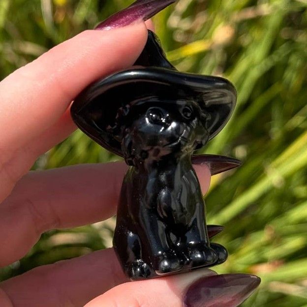 Black Obsidian with Witch Hat Cat
