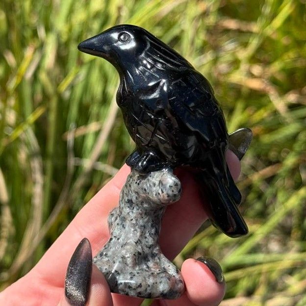 Black Obsidian Raven on Yooperlite Branch