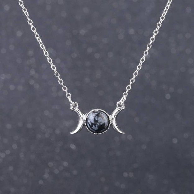 Snowflake Obsidian Triple Moon Necklace