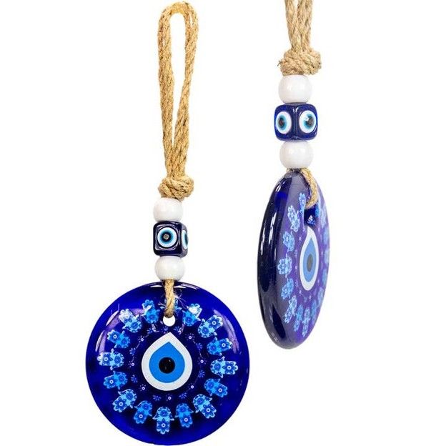 Glass Evil Eye Wall Hanging -Talisman Circle of Elephants