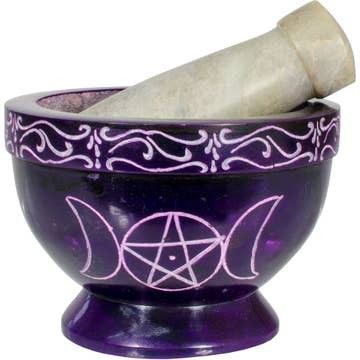 Soapstone Mortar &amp; Pestle -Triple Moon Purple