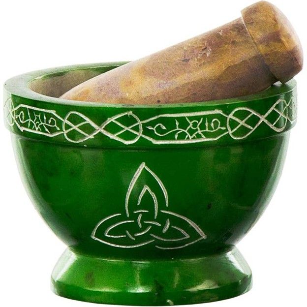 Soapstone Mortar &amp; Pestle - Triquetra Green
