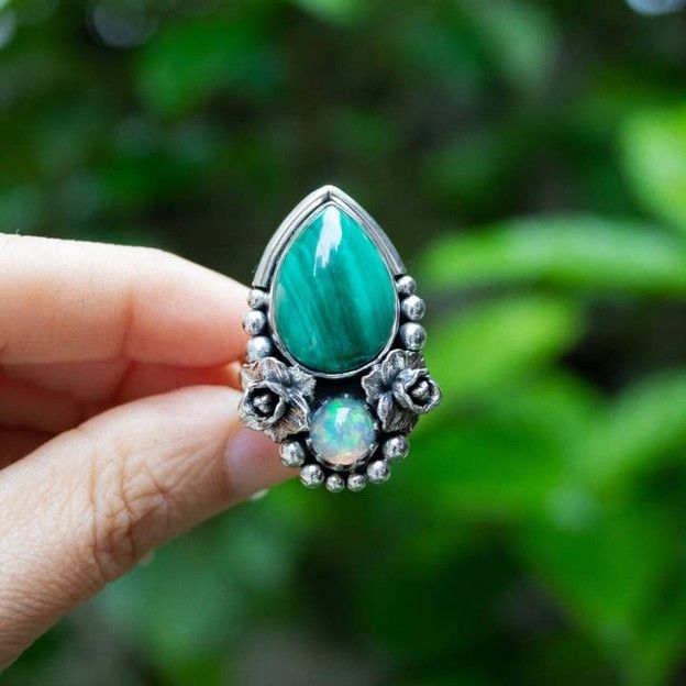 Verdant Bloom Ring – Malachite &amp; Opal
