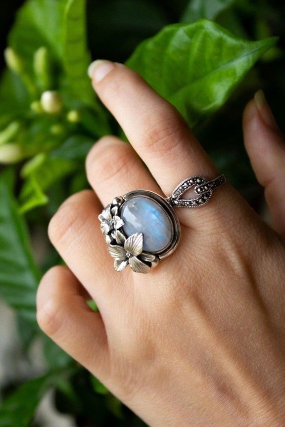 Moonstone Ring with Flowers
