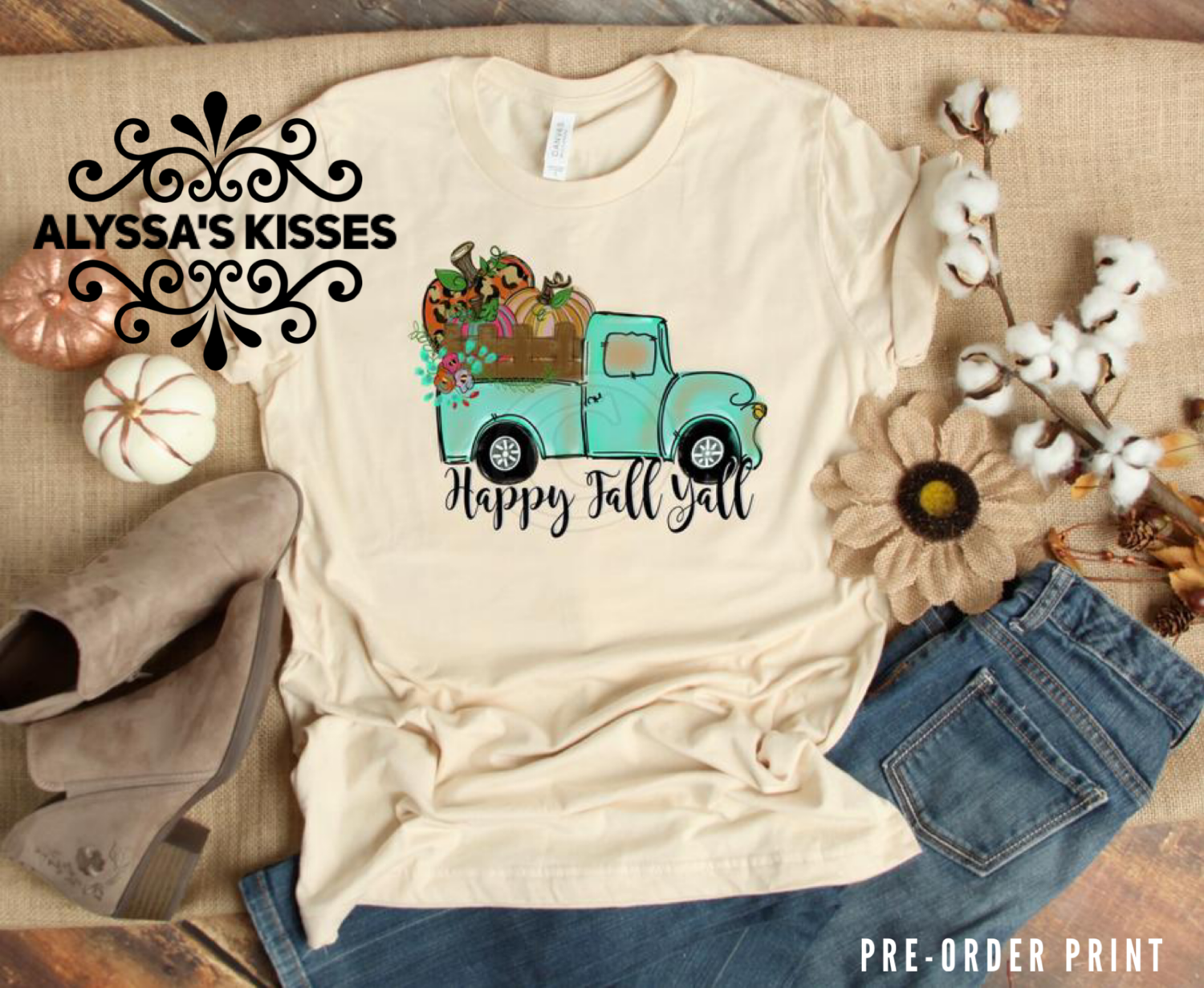 Happy Fall Y&#39;all - Truck with Pumpkins