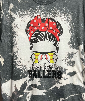 Custom Busy Raising Ballers Messy Bun Lady Glasses - Baseball, Softball, Soccer, Golf, 8 Ball, Bowling, Tennis, Football, Basketball, Volleyball
