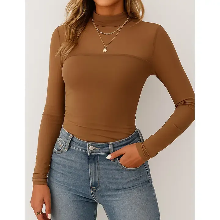 Sheer Mock Neck Mesh Top, Size: Small