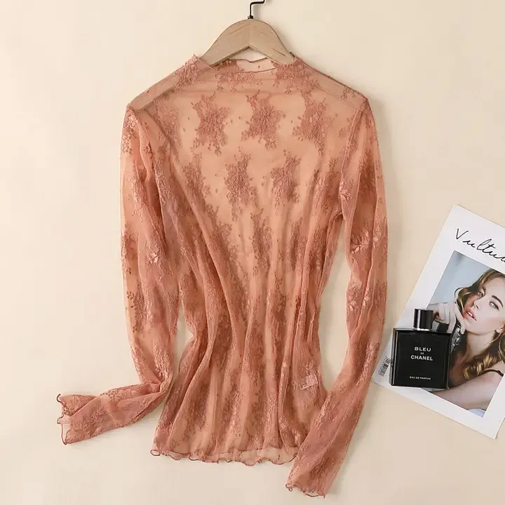 Lace Mesh Layer Tops, Colour: rust, Size: small
