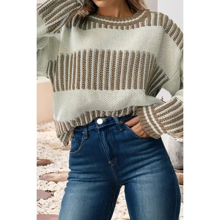 Striped Patchwork Drop Shoulder Loose Sweater