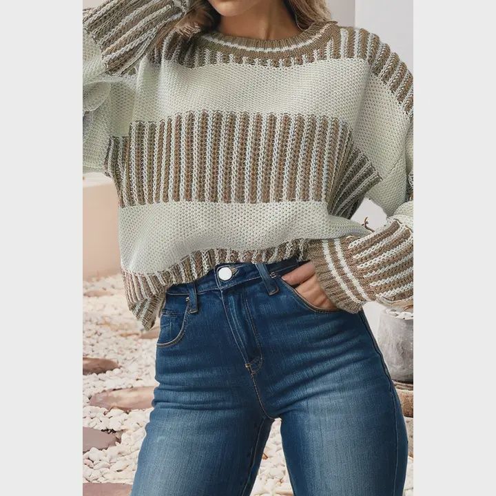 Striped Patchwork Drop Shoulder Loose Sweater 2