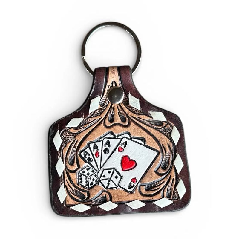 Cards Tooled Leather Keychain