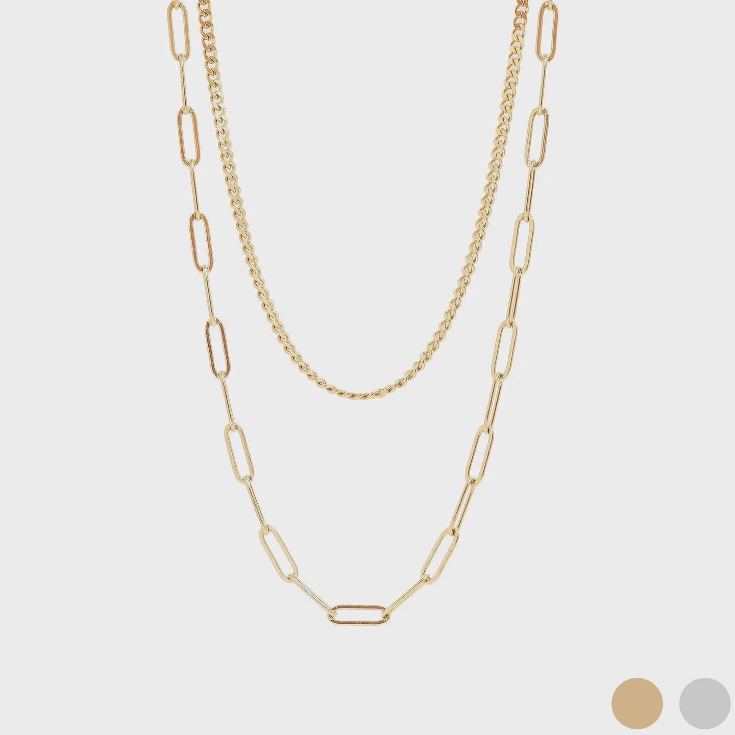 Curb and Paperclip Layered Chain Necklace