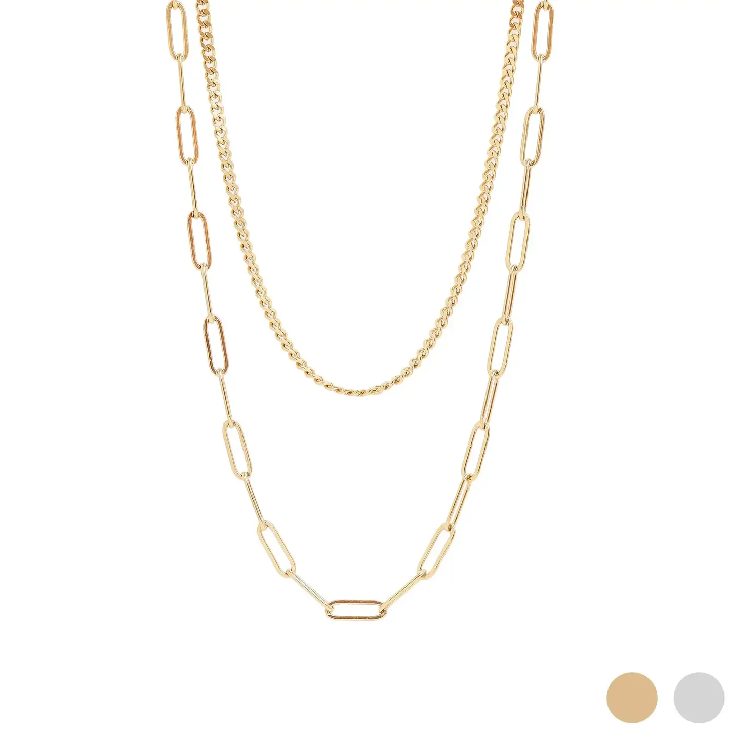 Curb and Paperclip Layered Chain Necklace