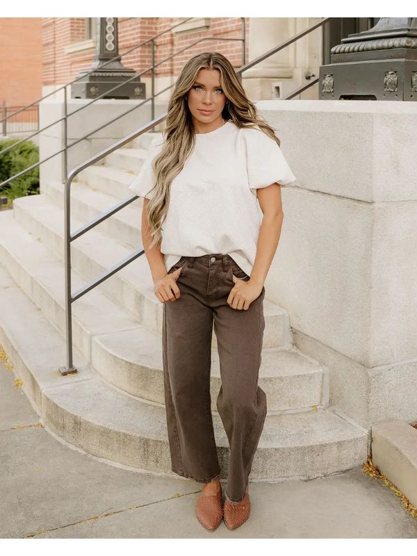 Brysie Top-Oatmeal | Puff Sleeve Tee
