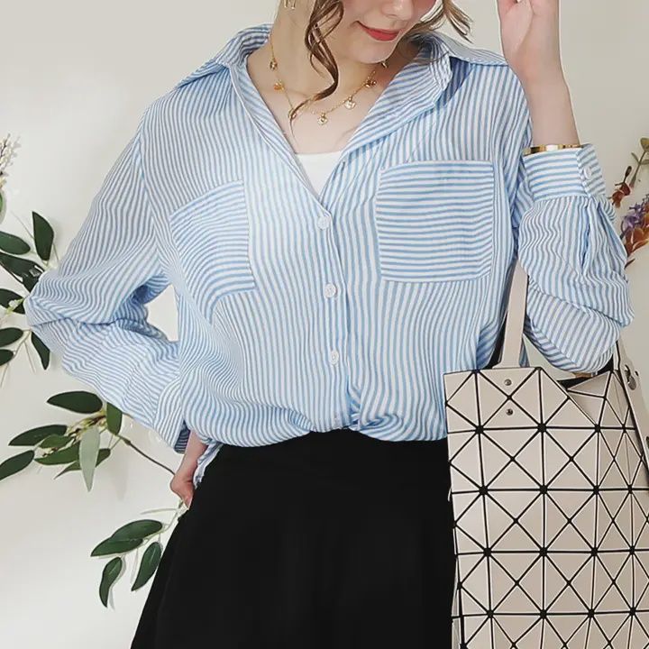 Blue striped boyfriend shirt