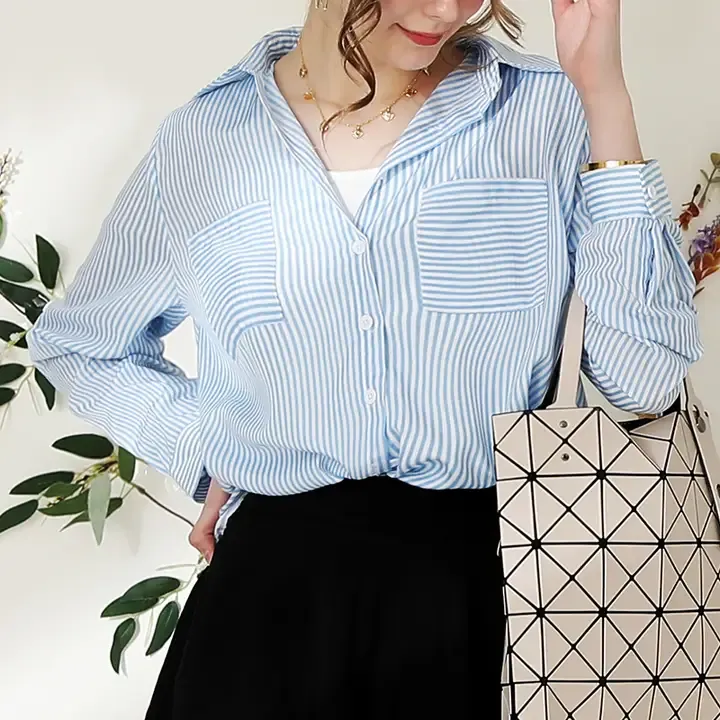 Blue striped boyfriend shirt