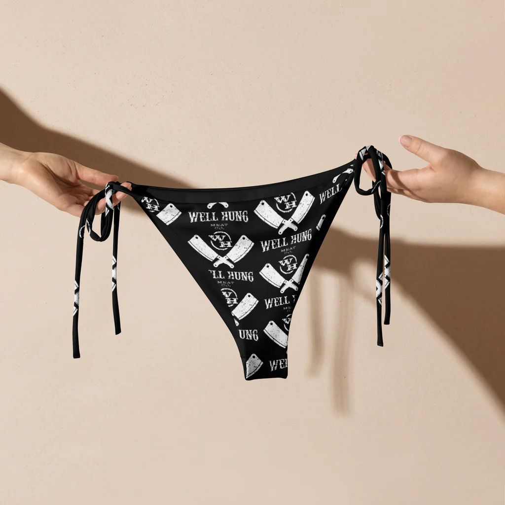All-Over Print recycled string bikini bottom- Black Cleaver Design