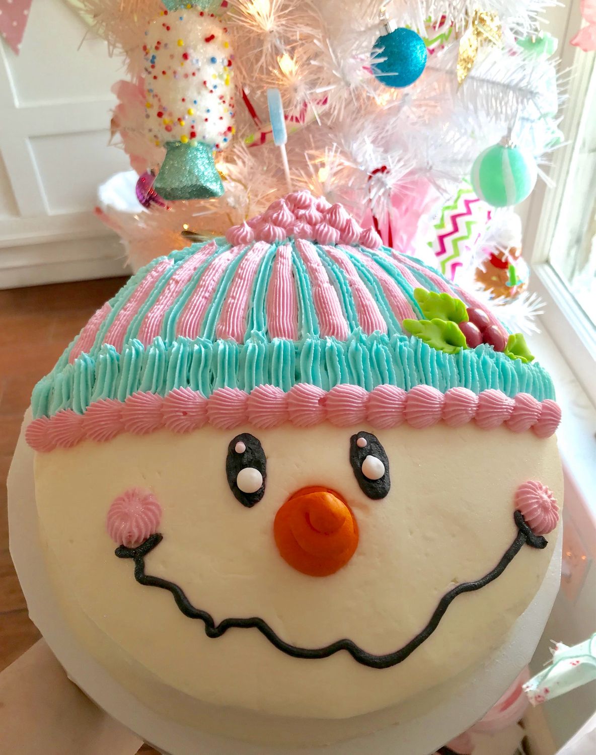 Smiley Snowman Cake