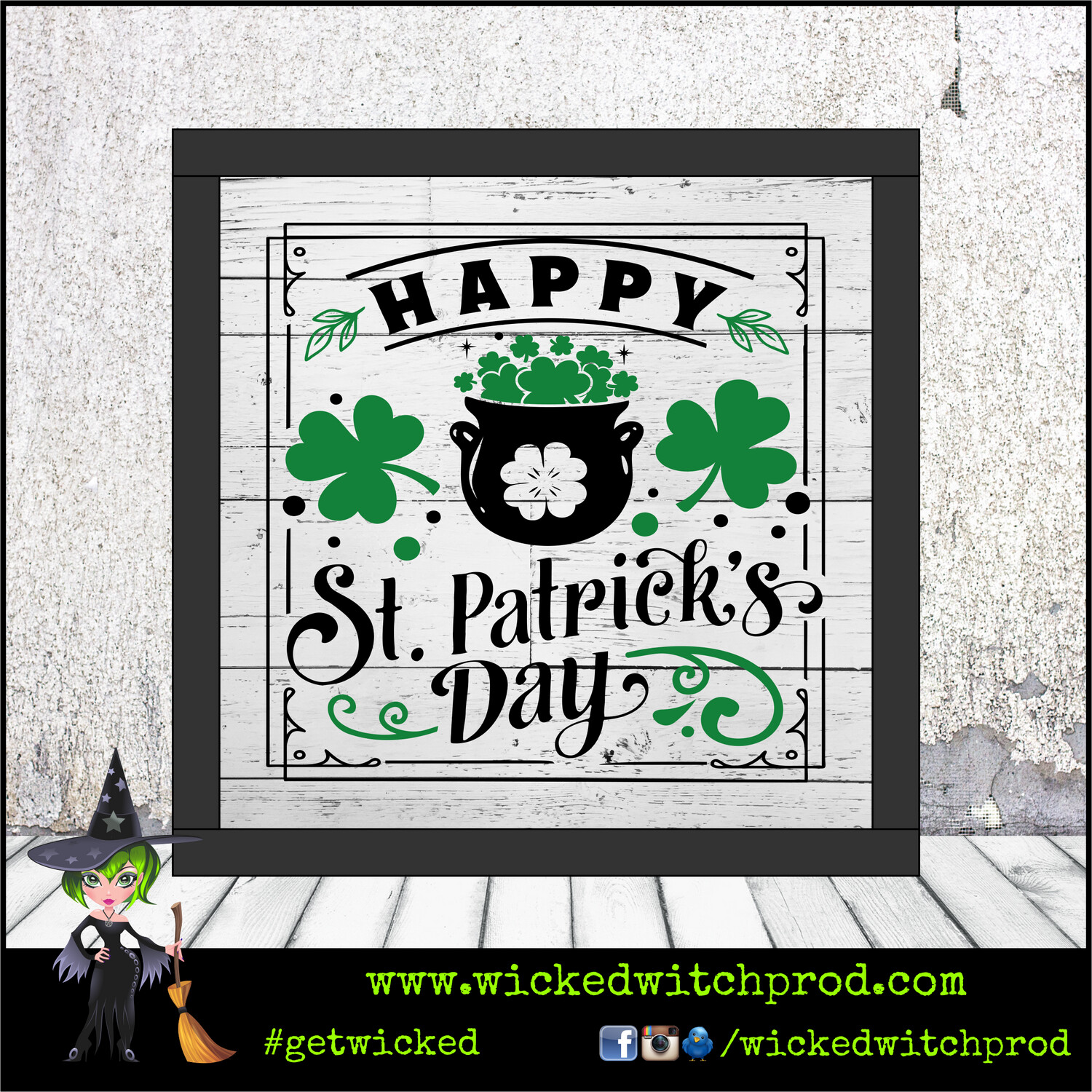 “Happy St. Patrick’s Day Pot of Luck” Wood Sign with Frame (St. Patrick’s Day Collection)
