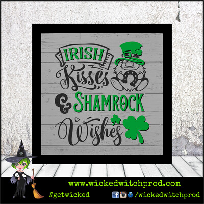 “Irish Kisses & Shamrock Wishes” Wood Sign with Frame (St. Patrick’s Day Collection)