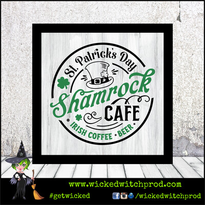 “Shamrock Cafe” Wood Sign with Frame (St. Patrick’s Day Collection)