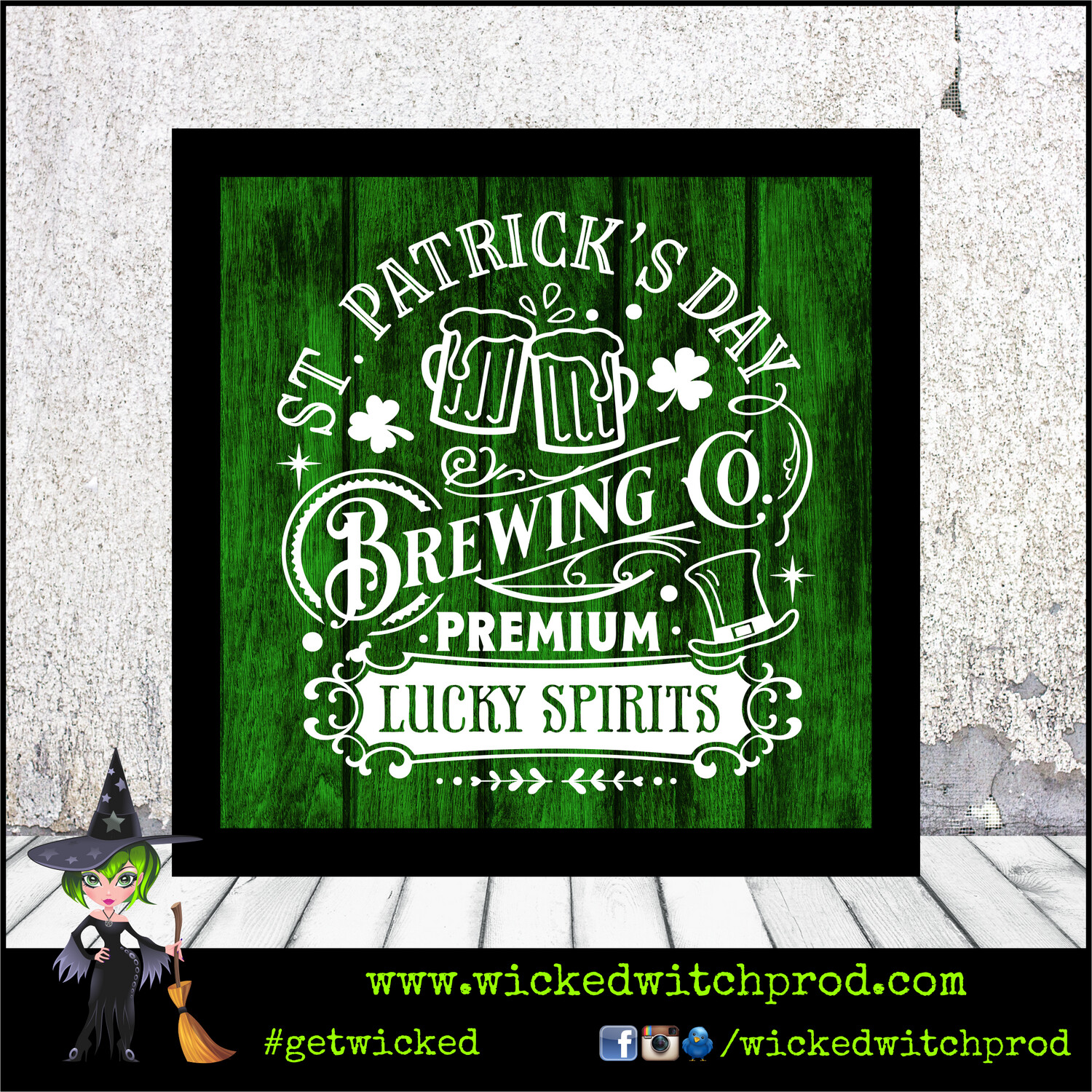 “St. Patrick’s Day Brewing Company – Lucky Spirits” Wood Sign with Frame (St. Patrick’s Day Collection)