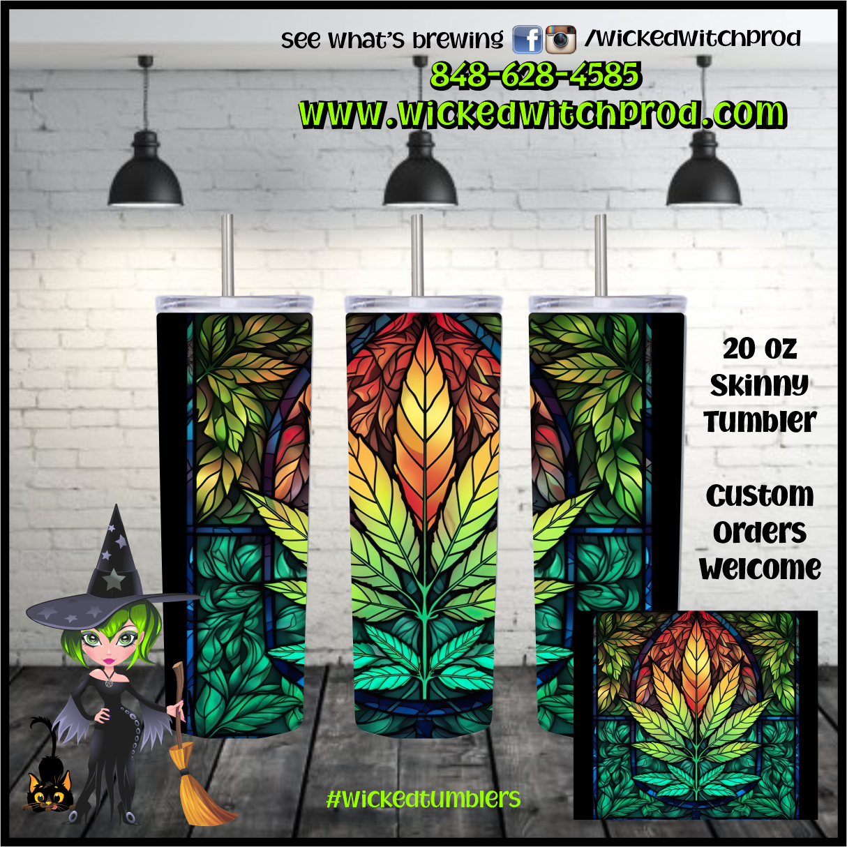Cannabis (Stained Glass Look) 20 oz Skinny Tumbler