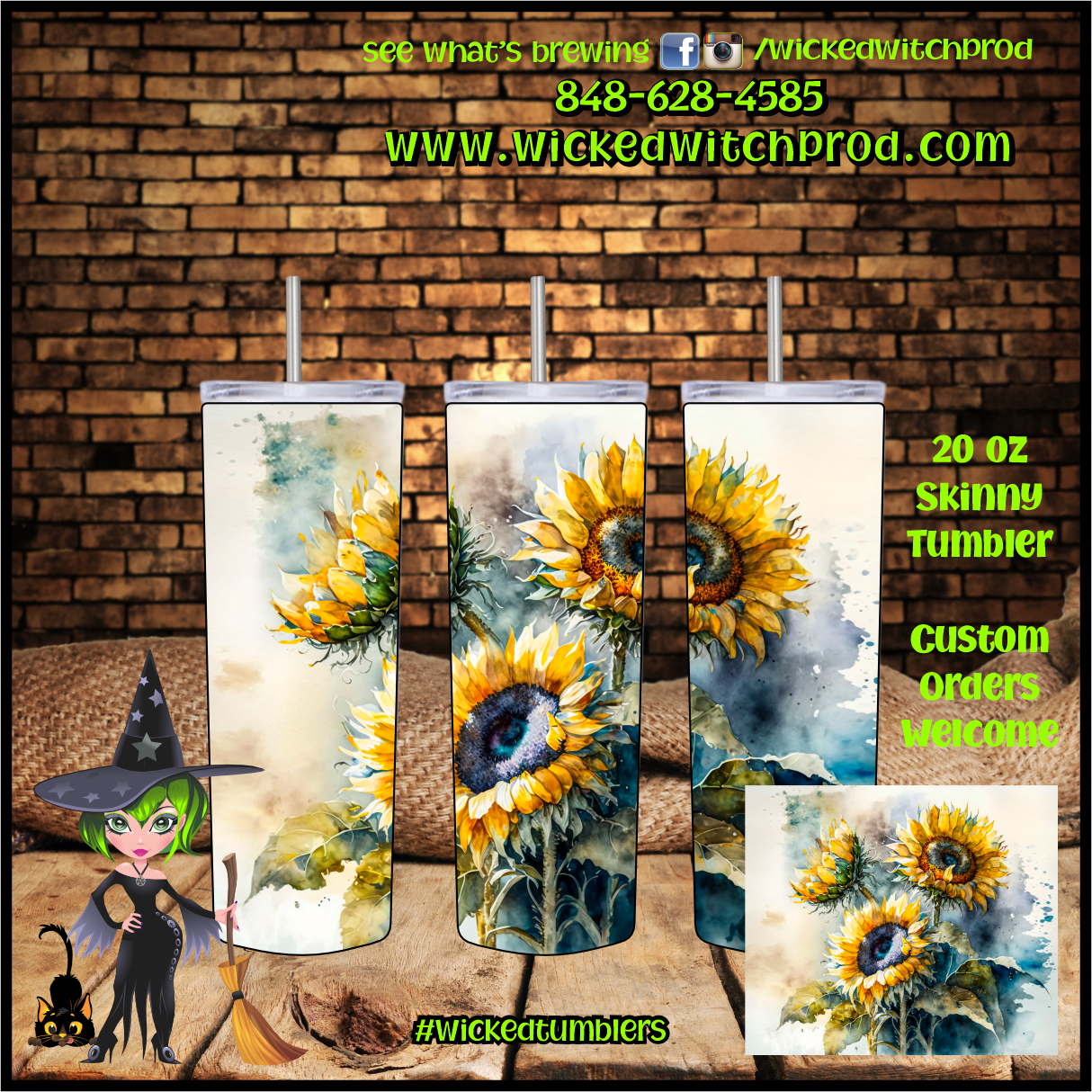 Watercolor Sunflowers 20 oz Skinny Tumbler