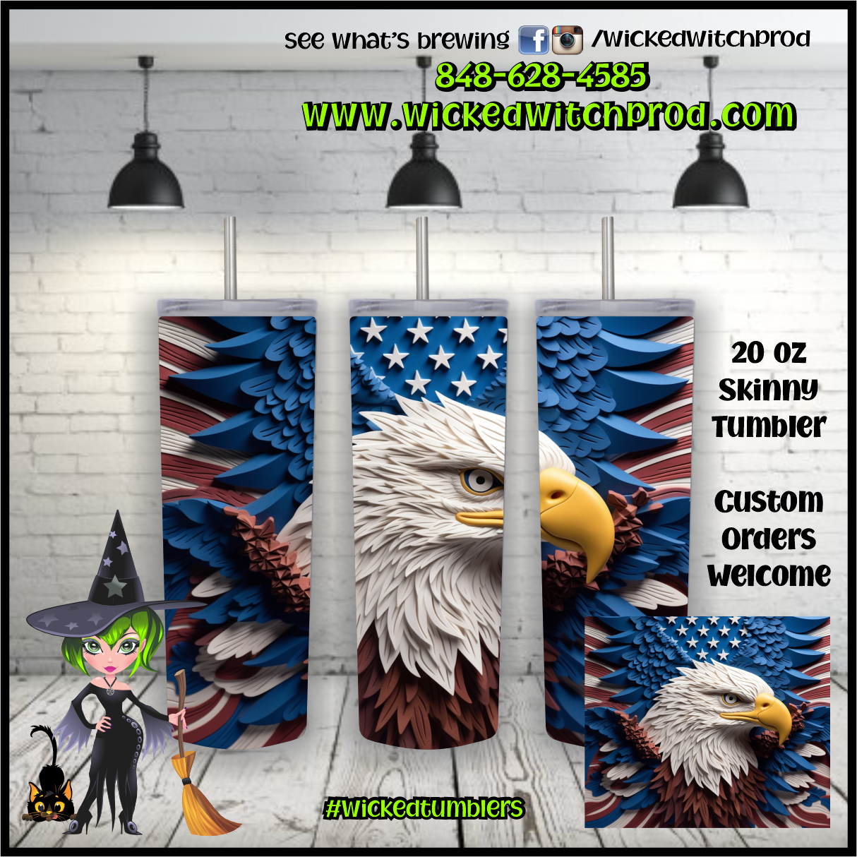 American Eagle 3D Flag 20 oz Skinny Tumbler