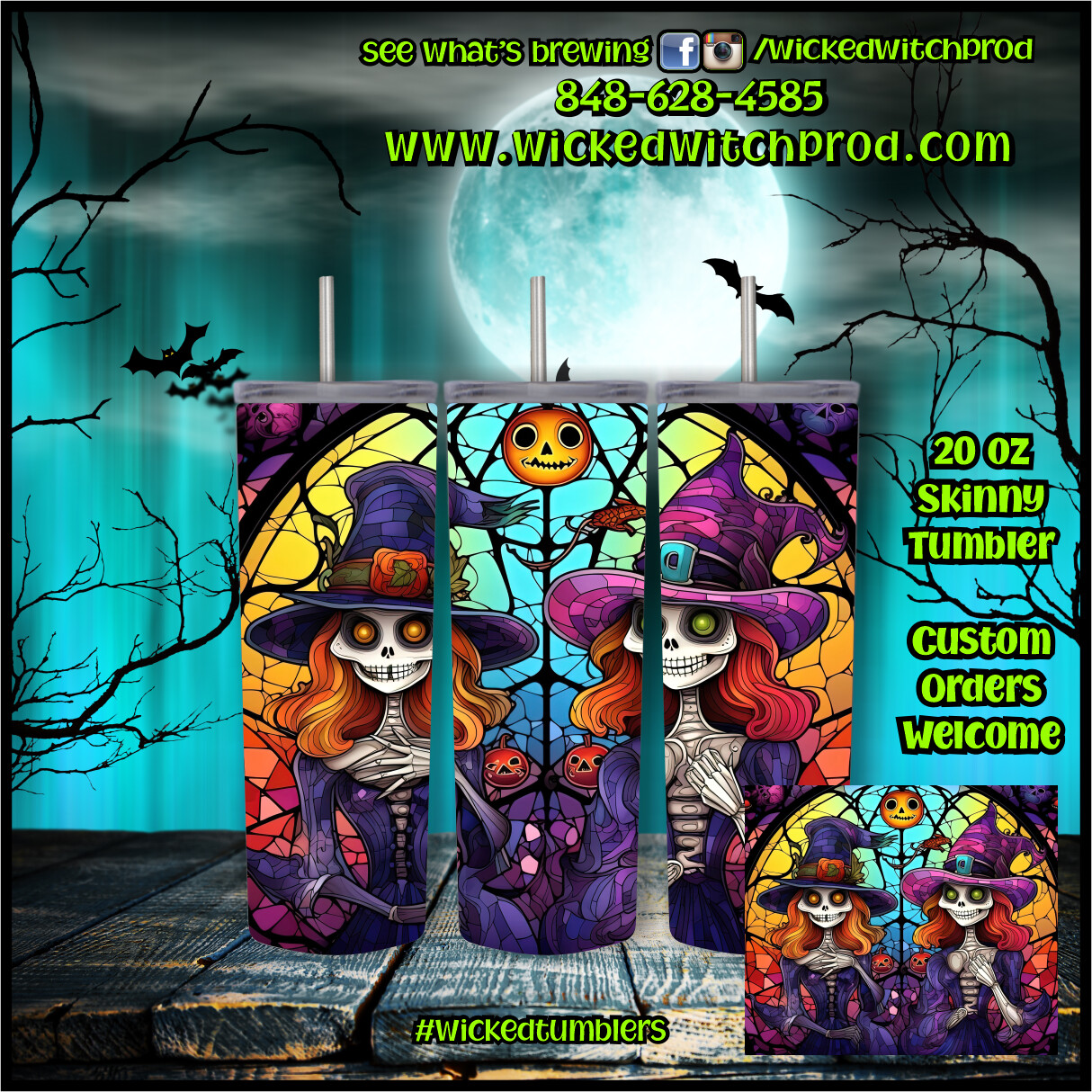 Halloween Witch Skeletons 20 oz Skinny Tumbler