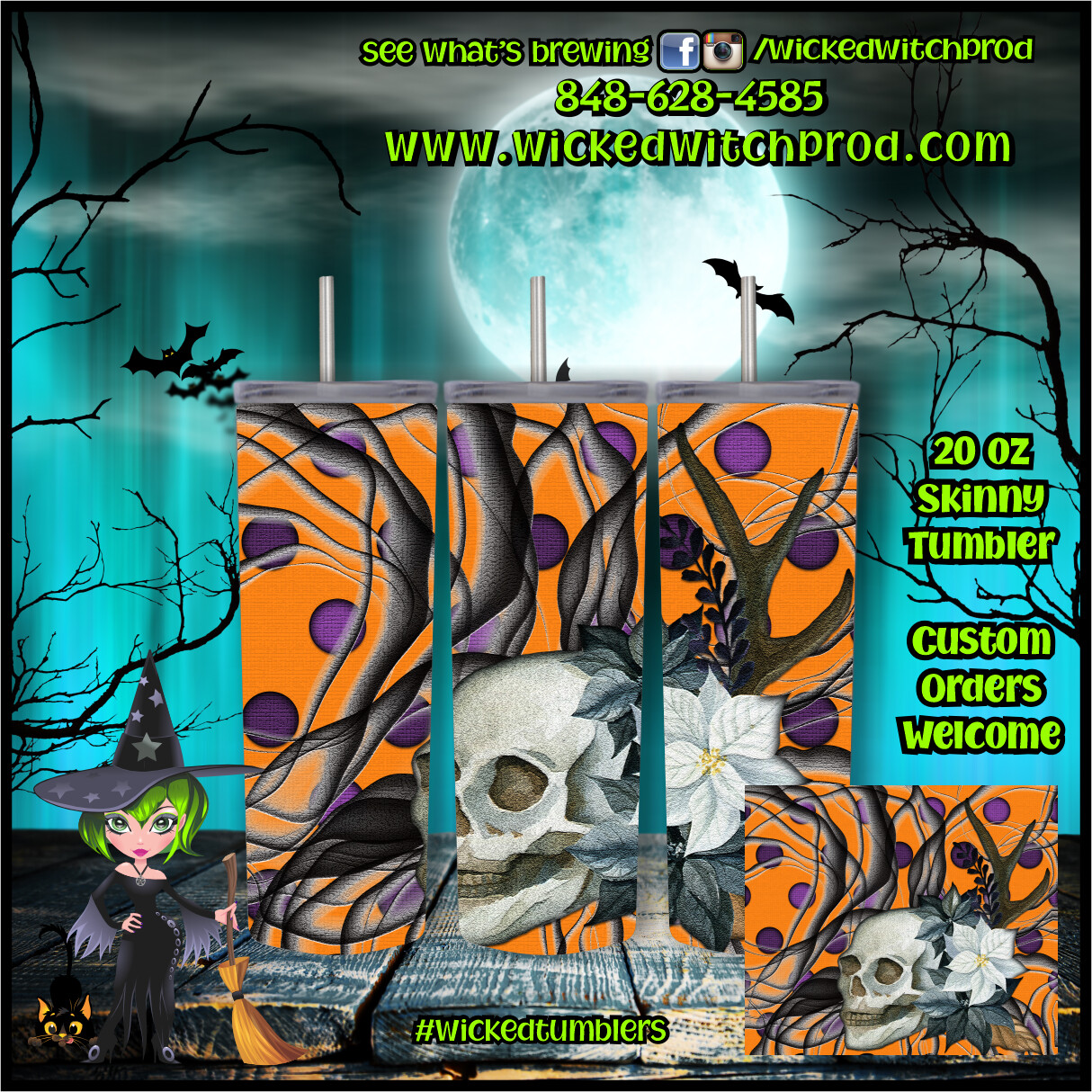 Boho Halloween Skull 20 oz Skinny Tumbler