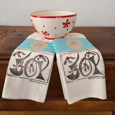 &quot;Joy&quot; - 100% Cotton Tea Towel  Block Printed