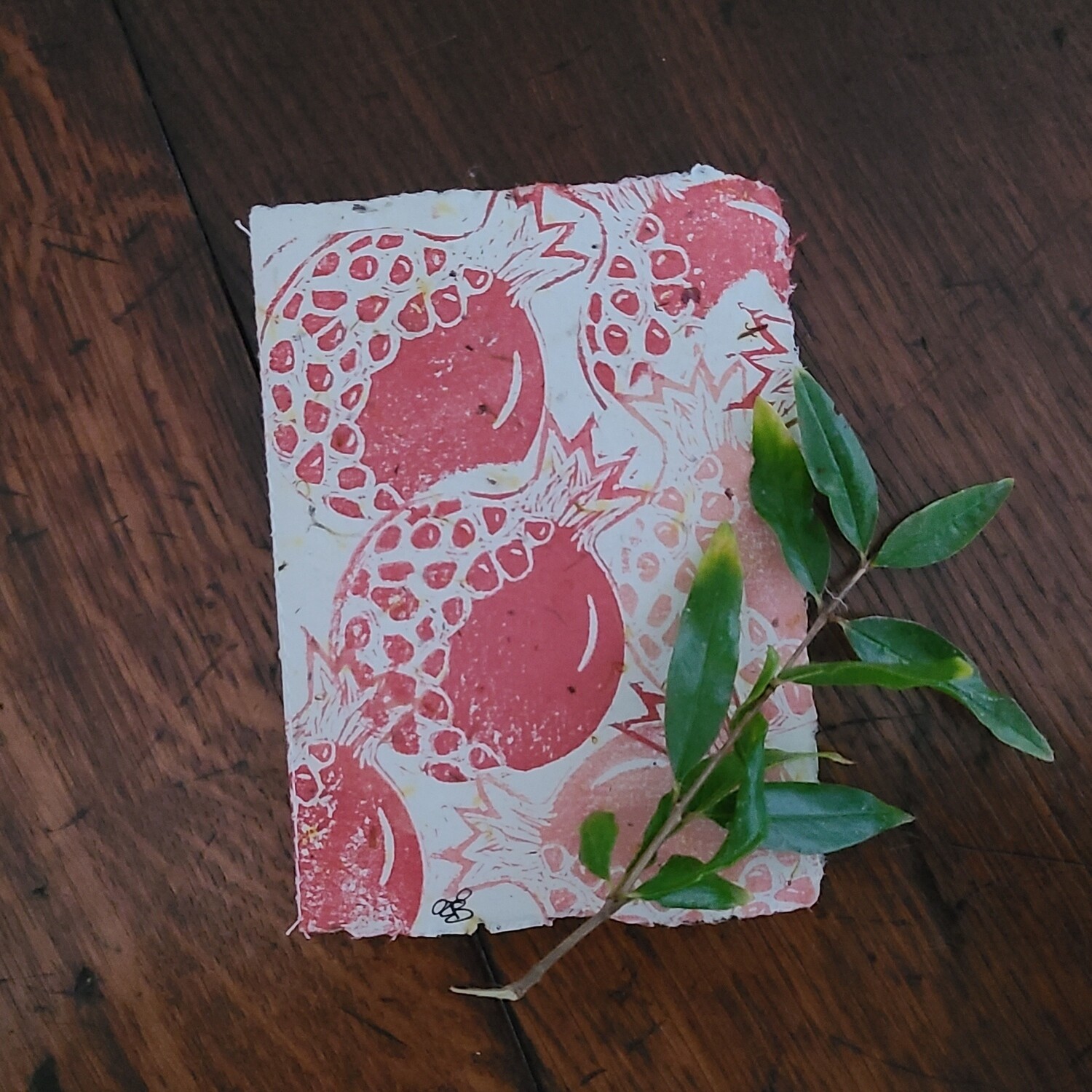 Tumbling Pomegranate block printed note card