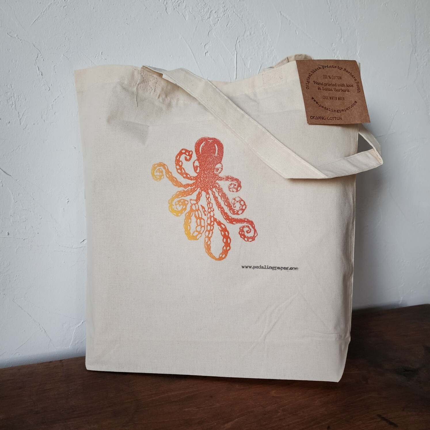 &quot;Octavia the Octopus&quot;  Block Printed  Organic Cotton Tote Bag
