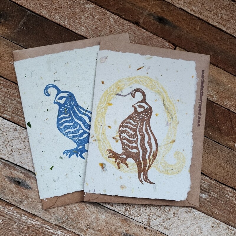 "Q is for Quail" Handmade Paper  Note Card